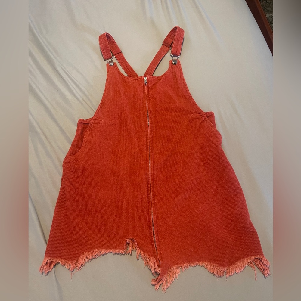 Raw Hem mini overall corduroy dress boutique size large burnt orange